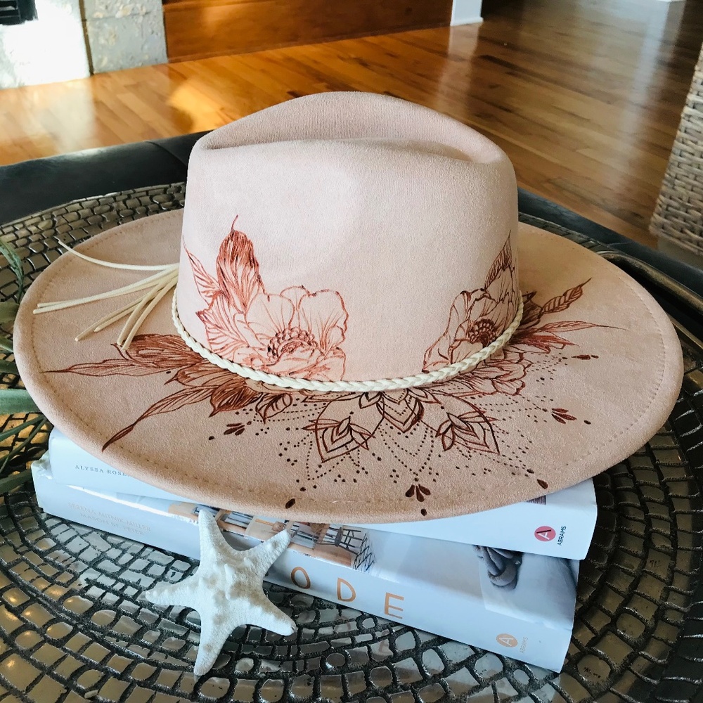 FESTIVAL π₯HAND-BURNED PEACH CREAM WIDE-BRIM RANCHER HAT - Picture 13 of 14